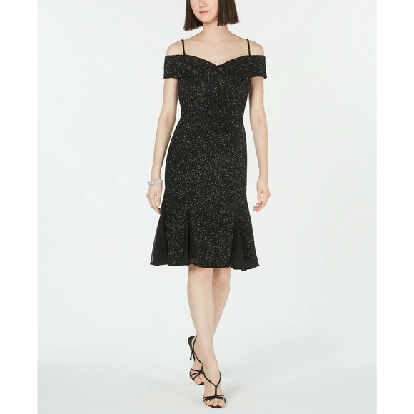 Nightway Cold-Shoulder Glitter Sheath Dress black size 8 - Picture 1 of 5